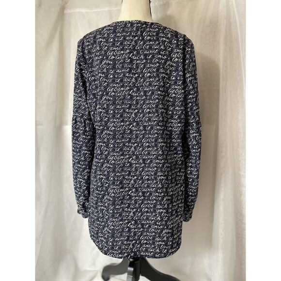 Cabi Women's Medium Te Amo Love Script Balloon Sleeve Blouse STYLE #5336 Navy - Picture 2 of 6